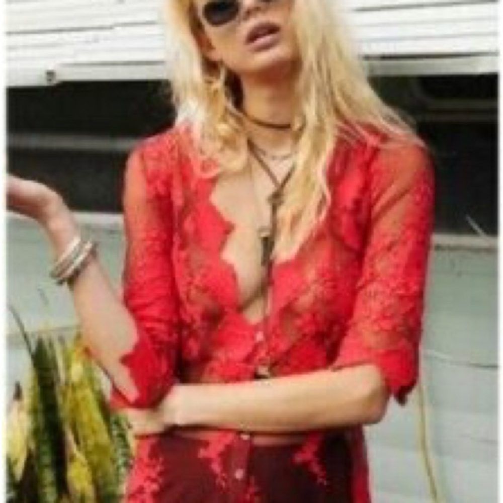 Red Lace Sheer Mini Dress
